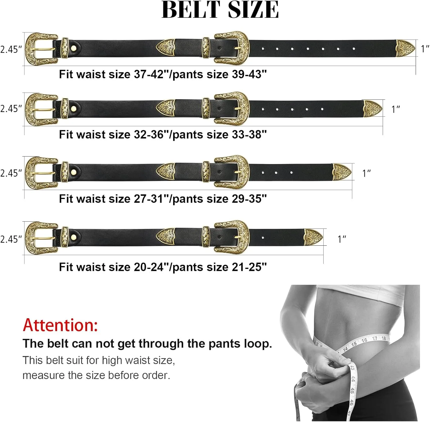 XZQTIVE Women Leather Belt Ladies Vintage Western Belt Retro Cowgirl Leather Belt Black Waist Belt for Pants Jeans Dresses