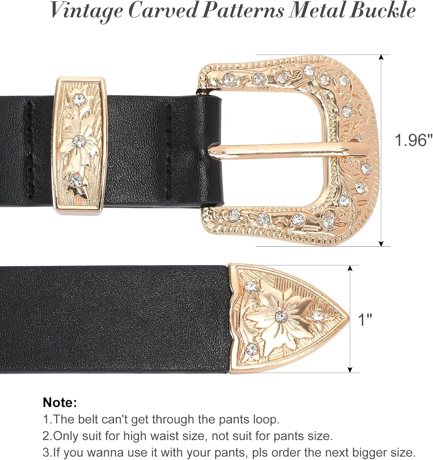 XZQTIVE Women Leather Belt Ladies Vintage Western Belt Retro Cowgirl Leather Belt Black Waist Belt for Pants Jeans Dresses
