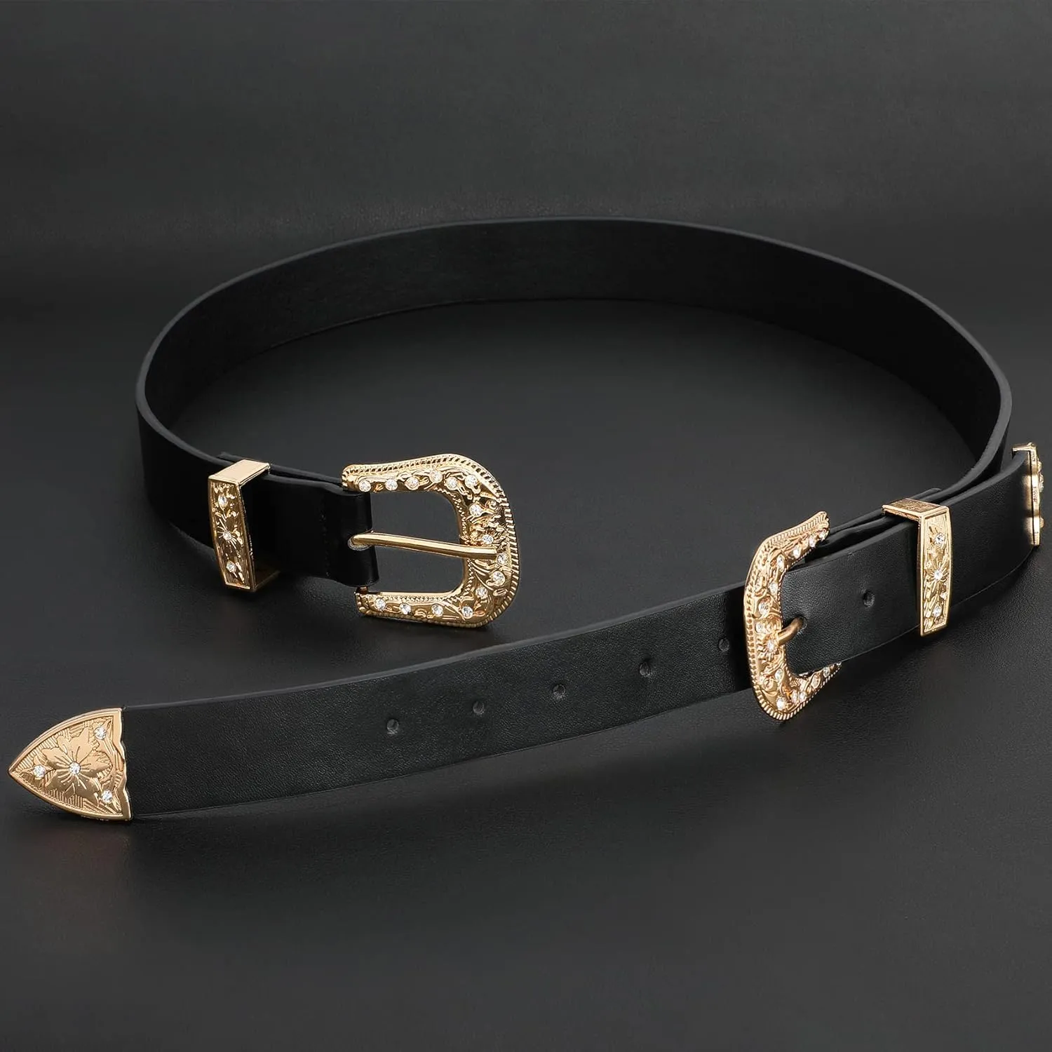 XZQTIVE Women Leather Belt Ladies Vintage Western Belt Retro Cowgirl Leather Belt Black Waist Belt for Pants Jeans Dresses