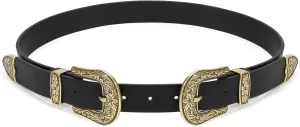 XZQTIVE Women Leather Belt Ladies Vintage Western Belt Retro Cowgirl Leather Belt Black Waist Belt for Pants Jeans Dresses