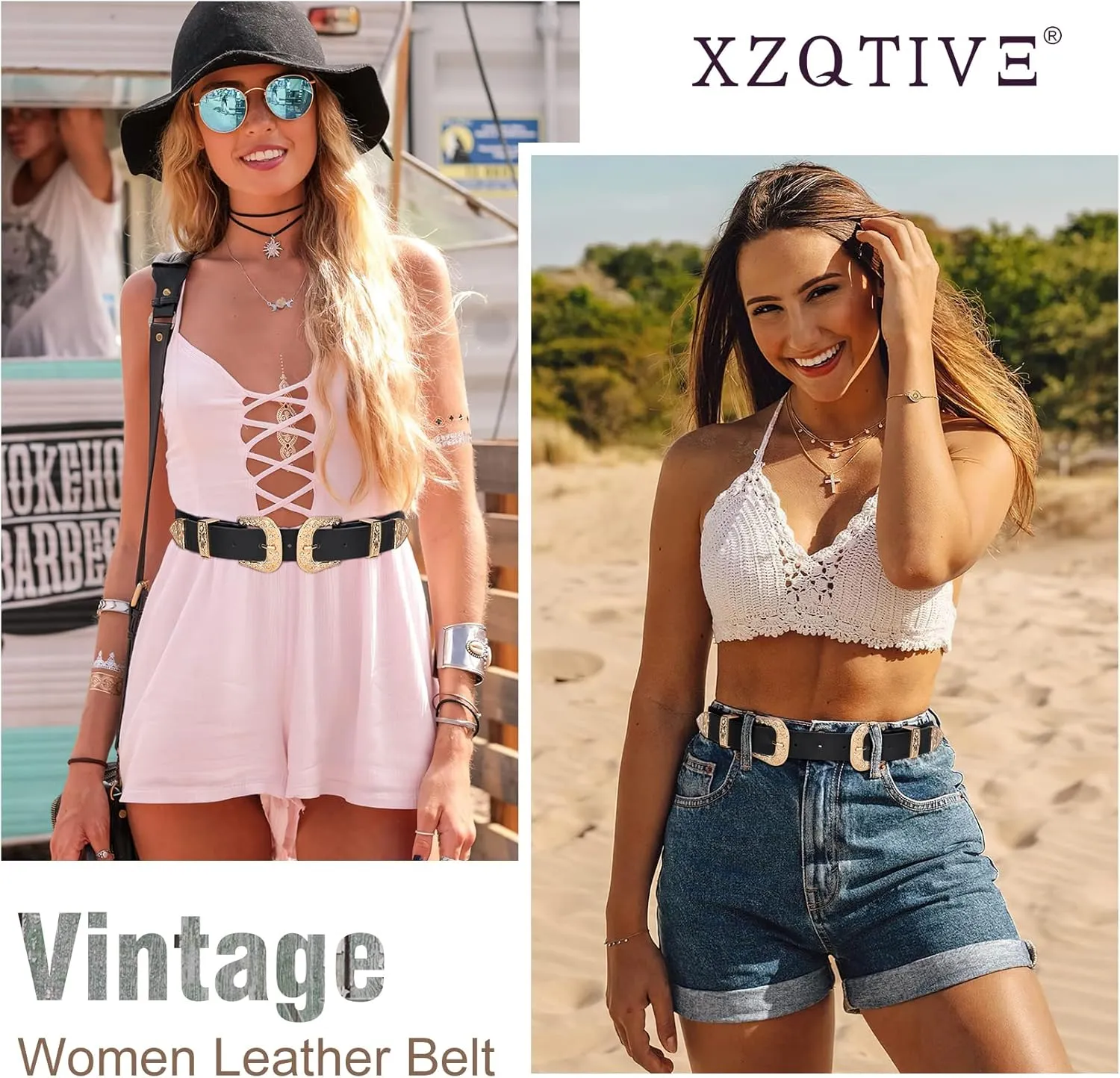 XZQTIVE Women Leather Belt Ladies Vintage Western Belt Retro Cowgirl Leather Belt Black Waist Belt for Pants Jeans Dresses