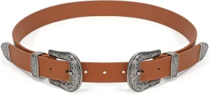 XZQTIVE Women Leather Belt Ladies Vintage Western Belt Retro Cowgirl Leather Belt Black Waist Belt for Pants Jeans Dresses