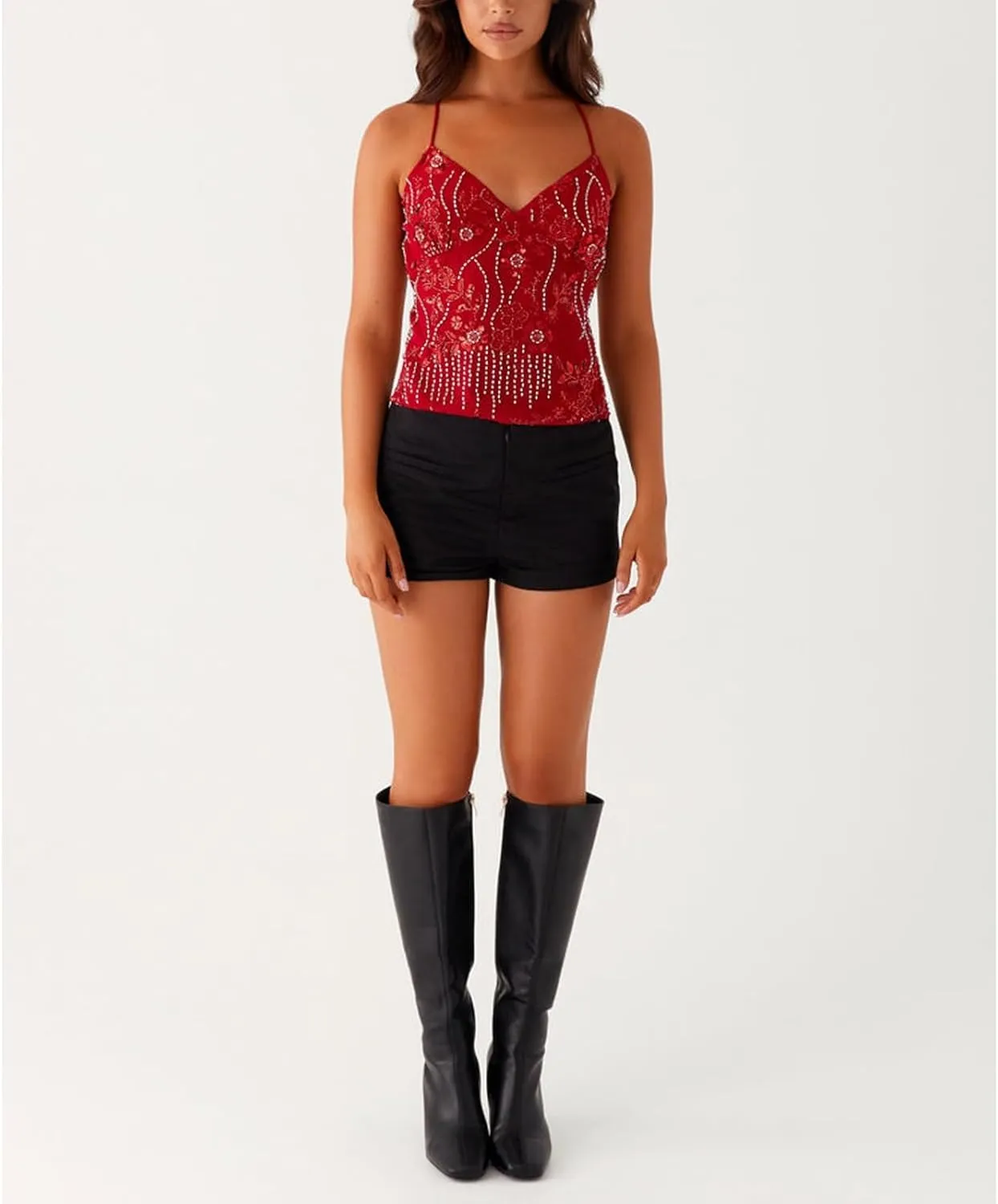 Y2k Summer Sequin Tank Tops for Women Sexy Sparkle V Neck Shirt Backless Halter Low Cut Straps Trendy Going Out Tops