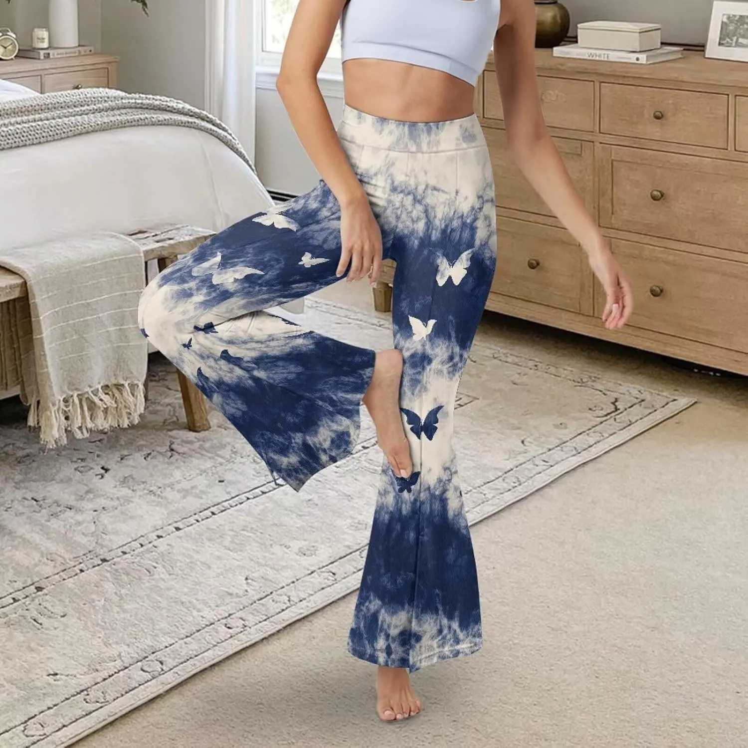 Yoga Pants Women Flared Slit Leggings Tummy Control High Waist Bell Bottom Trousers Plus Size Workout Bootleg Pants