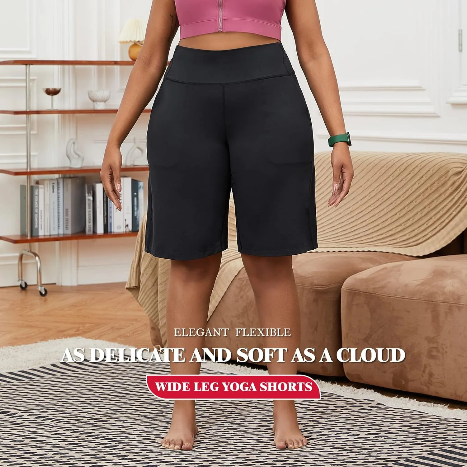 YOHOYOHA Plus Size Women Yoga Shorts-Capris Pants Wide Leg Casual Workout Pants