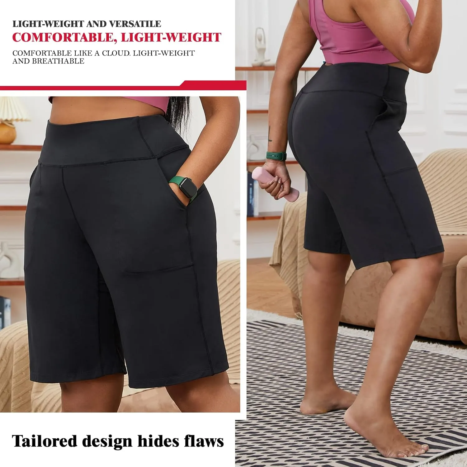 YOHOYOHA Plus Size Women Yoga Shorts-Capris Pants Wide Leg Casual Workout Pants
