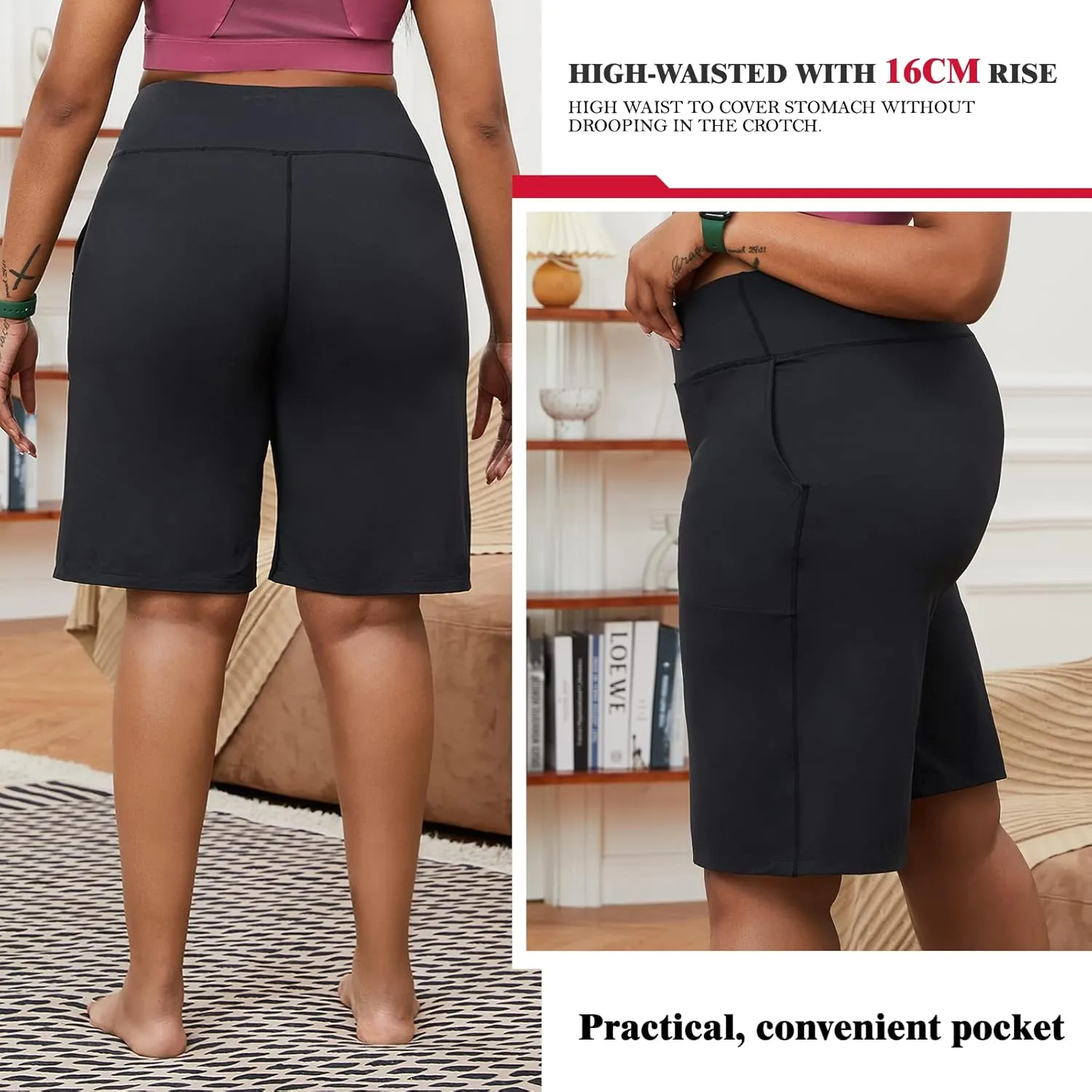 YOHOYOHA Plus Size Women Yoga Shorts-Capris Pants Wide Leg Casual Workout Pants
