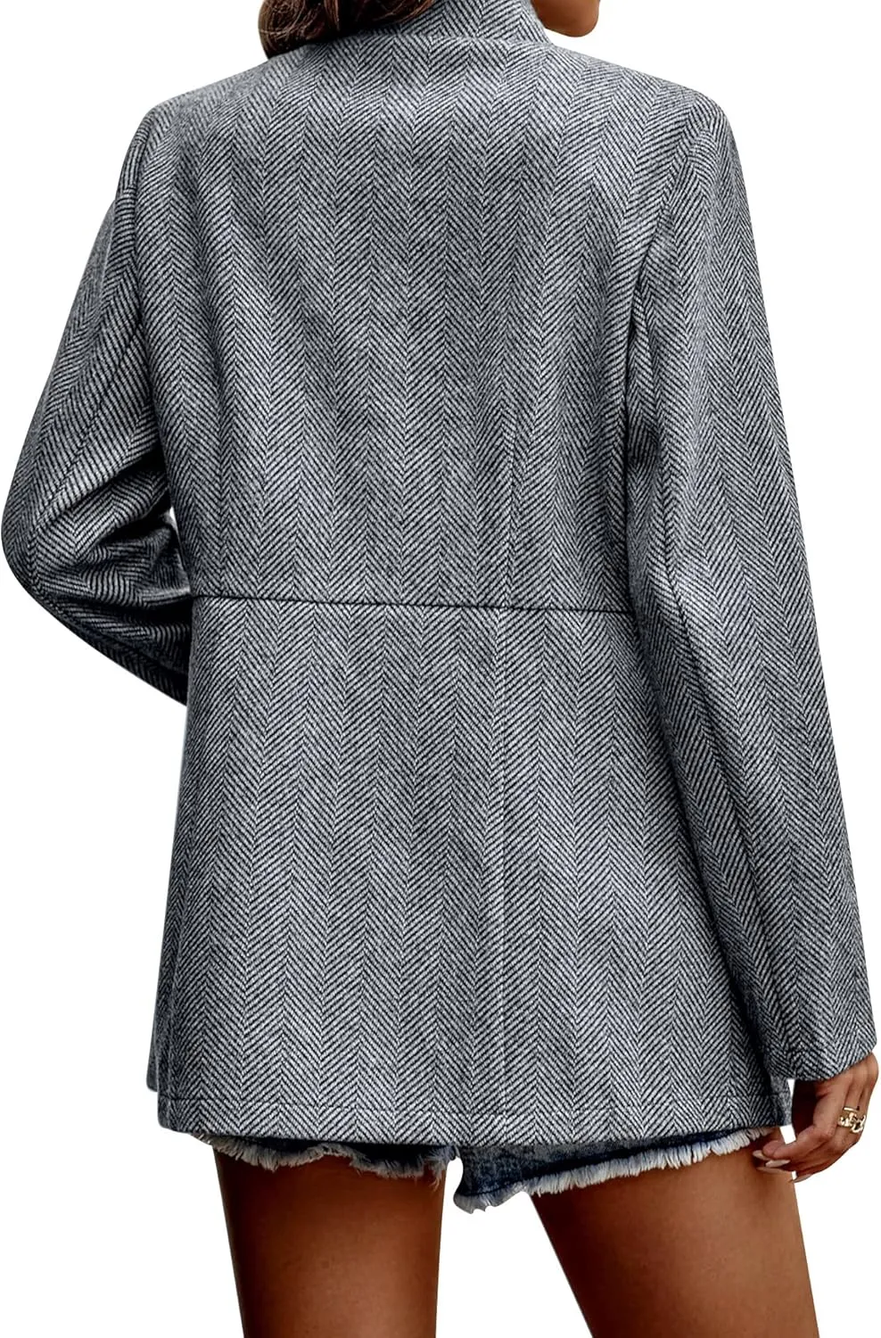 Ytfsrukp Womens Coat Casual Open Front Blazer Long Sleeve Stand Collar Solid Trench Business Work Office Jacket Outwear