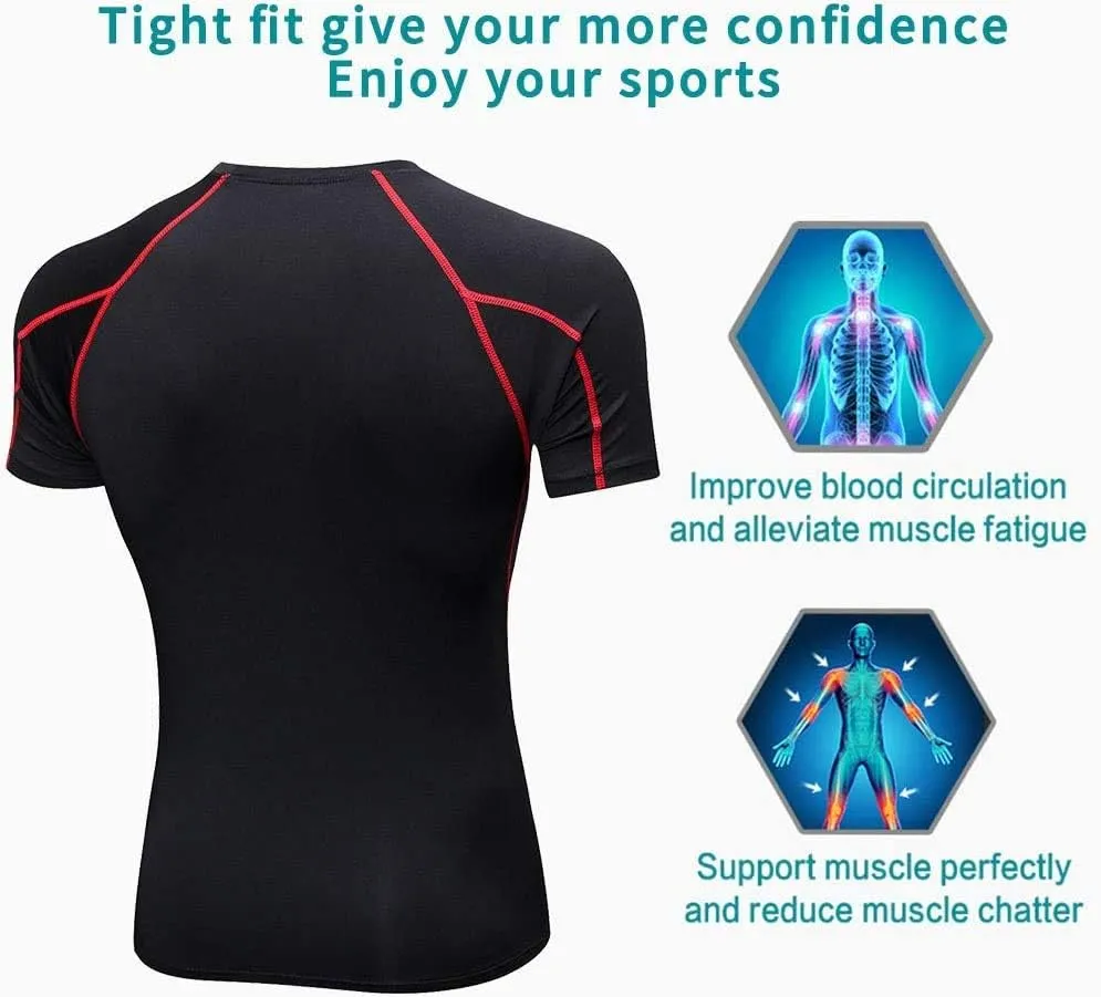 Yuerlian Men's Compression Shirts, Short Sleeve Athletic Compression Tops Dry Workout T Shirt Base Layer Undershirt