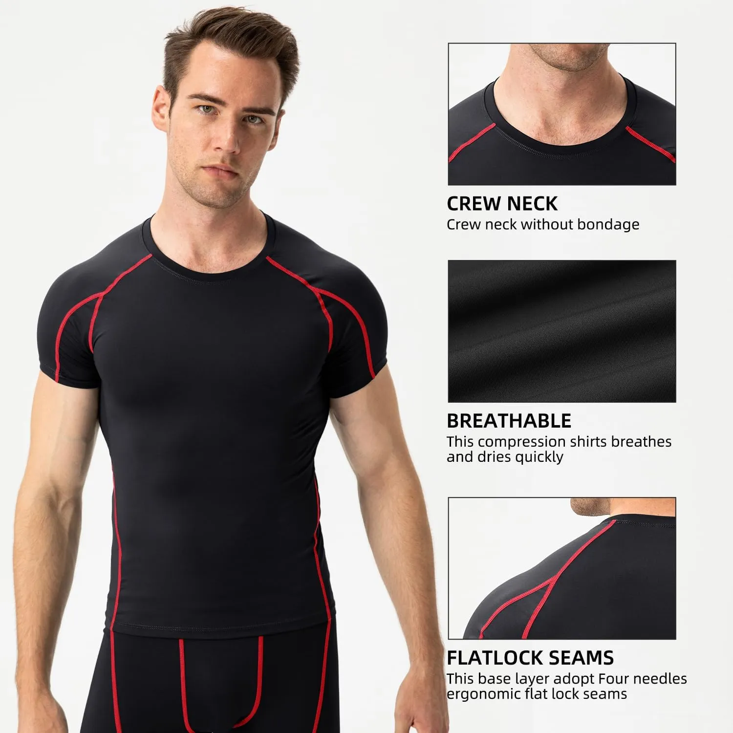 Yuerlian Men's Compression Shirts, Short Sleeve Athletic Compression Tops Dry Workout T Shirt Base Layer Undershirt
