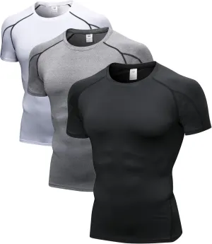 Yuerlian Men's Compression Shirts, Short Sleeve Athletic Compression Tops Dry Workout T Shirt Base Layer Undershirt