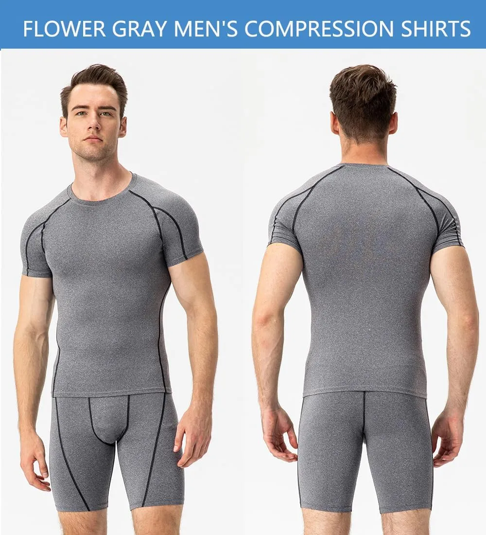 Yuerlian Men's Compression Shirts, Short Sleeve Athletic Compression Tops Dry Workout T Shirt Base Layer Undershirt