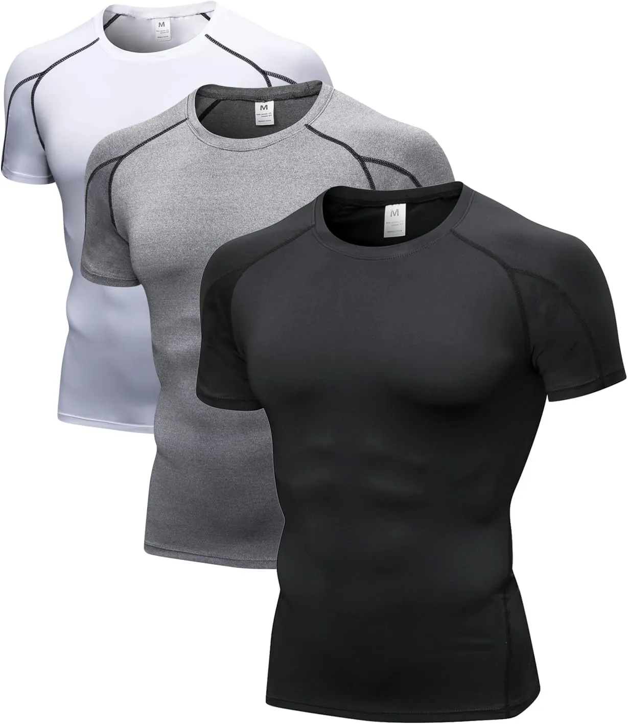 Yuerlian Men's Compression Shirts, Short Sleeve Athletic Compression Tops Dry Workout T Shirt Base Layer Undershirt