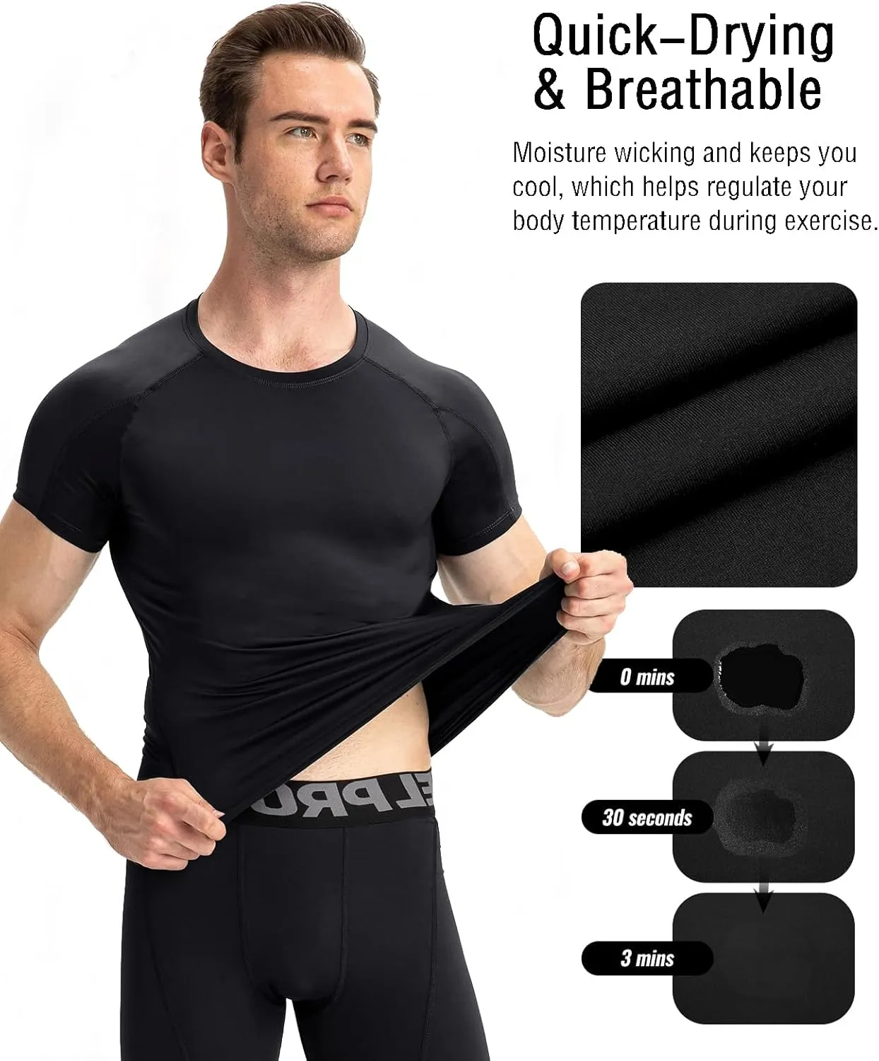 Yuerlian Men's Compression Shirts, Short Sleeve Athletic Compression Tops Dry Workout T Shirt Base Layer Undershirt