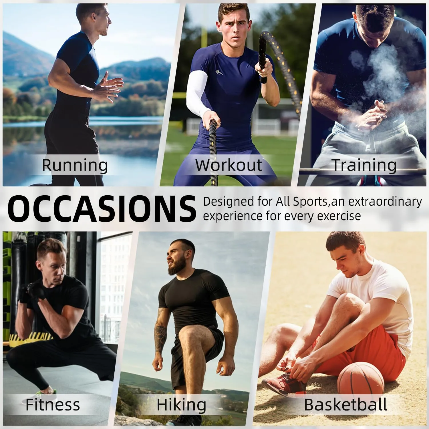 Yuerlian Men's Compression Shirts, Short Sleeve Athletic Compression Tops Dry Workout T Shirt Base Layer Undershirt