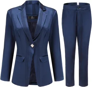 YYNUDA Women's Business 2 Piece Office Lady Pinstripe Suit Set Slim Fit Blazer and Pants