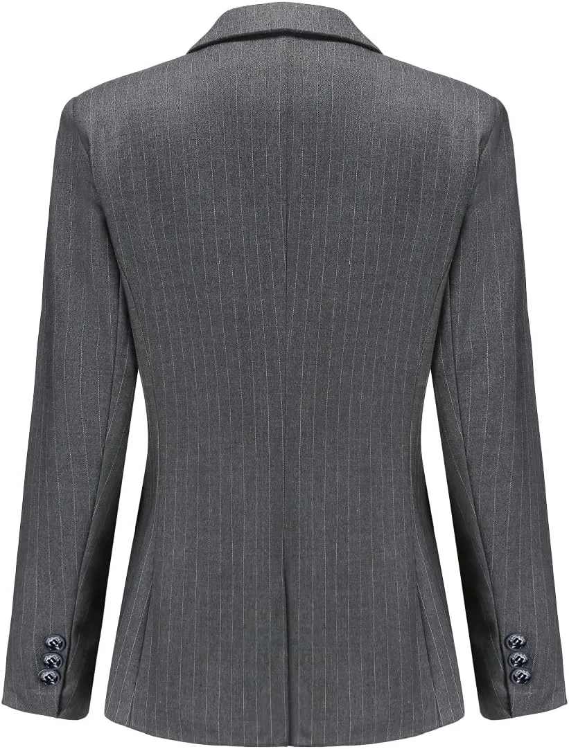 YYNUDA Women's Business 2 Piece Office Lady Pinstripe Suit Set Slim Fit Blazer and Pants