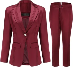 YYNUDA Women's Business 2 Piece Office Lady Pinstripe Suit Set Slim Fit Blazer and Pants