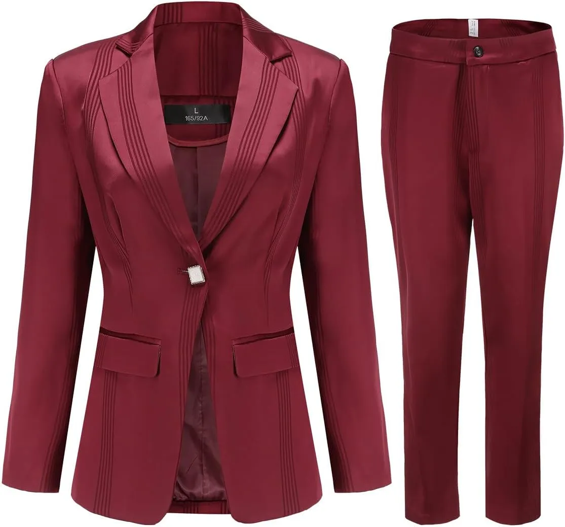 YYNUDA Women's Business 2 Piece Office Lady Pinstripe Suit Set Slim Fit Blazer and Pants