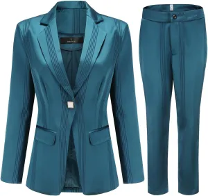 YYNUDA Women's Business 2 Piece Office Lady Pinstripe Suit Set Slim Fit Blazer and Pants