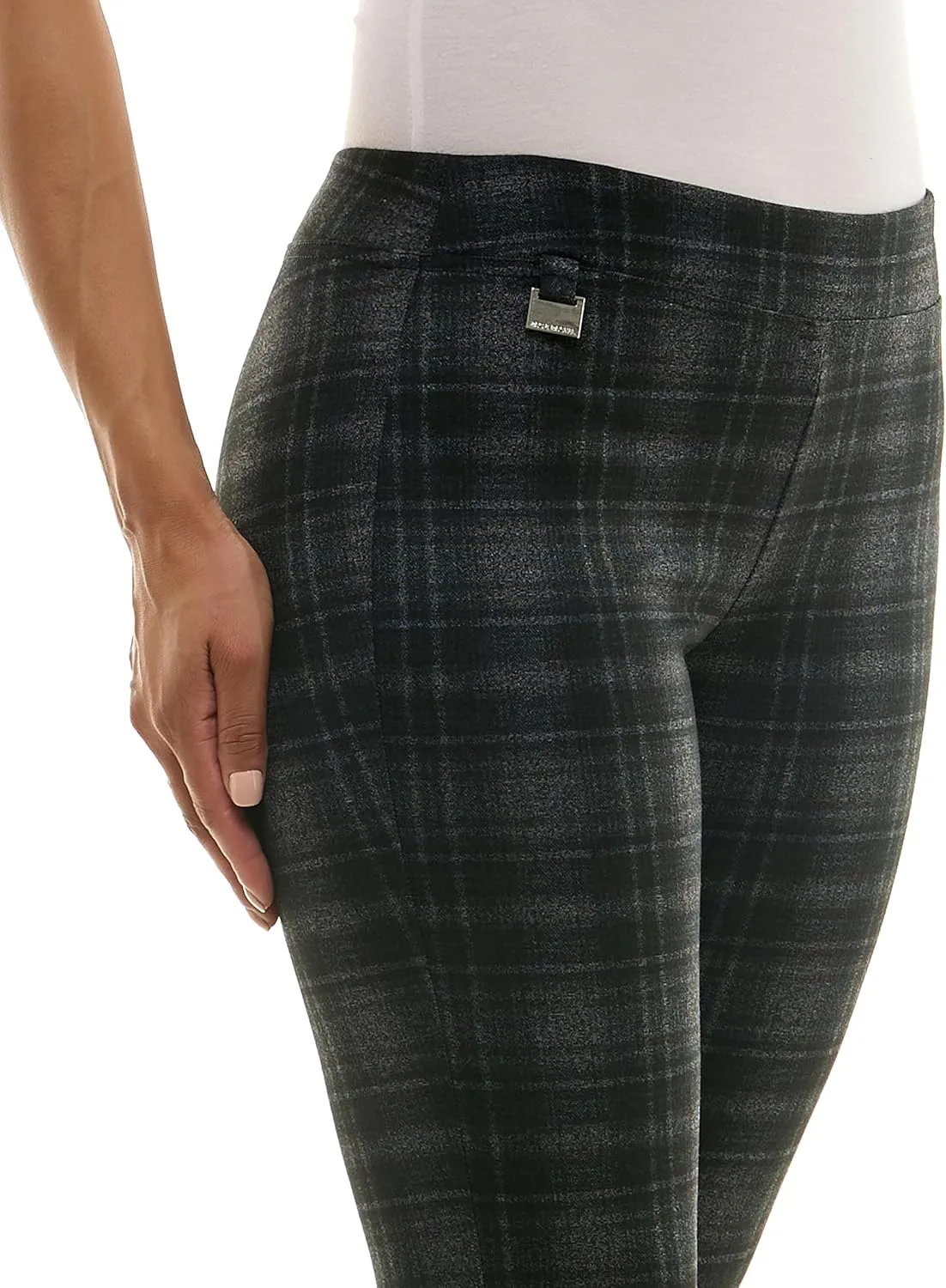Zac & Rachel Women's Pull on Compression Ponte Legging Pant with Metal Tab Detail
