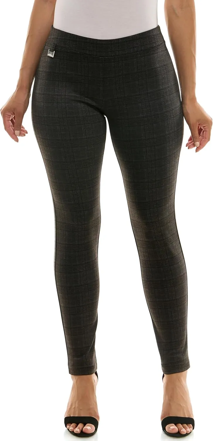 Zac & Rachel Women's Pull on Compression Ponte Legging Pant with Metal Tab Detail