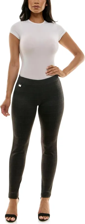 Zac & Rachel Women's Pull on Compression Ponte Legging Pant with Metal Tab Detail