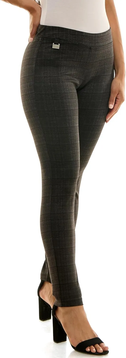 Zac & Rachel Women's Pull on Compression Ponte Legging Pant with Metal Tab Detail
