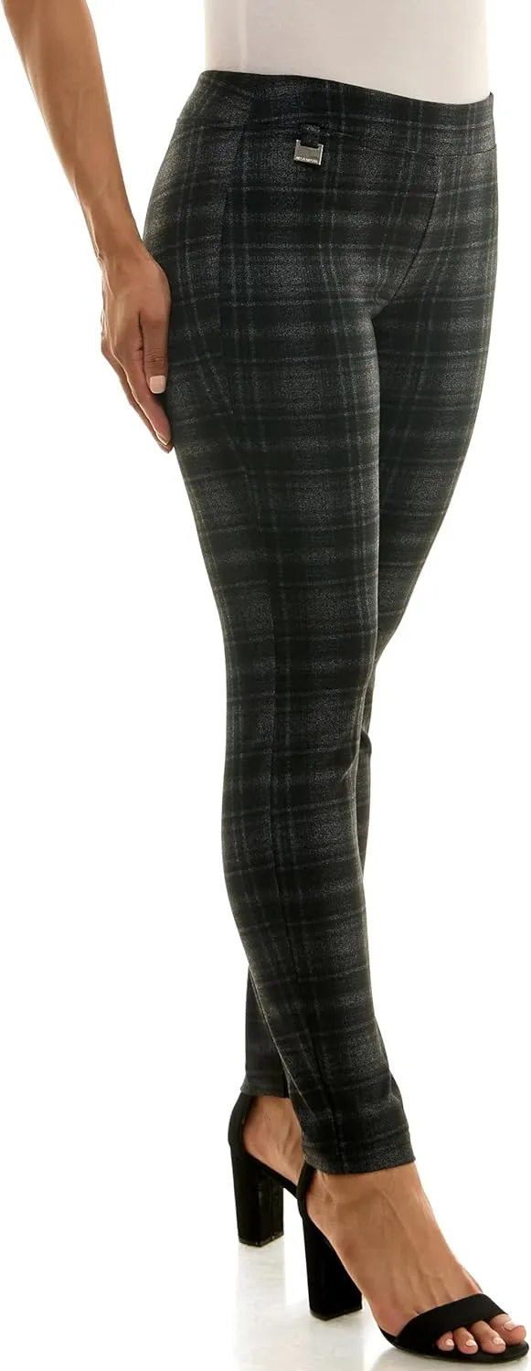 Zac & Rachel Women's Pull on Compression Ponte Legging Pant with Metal Tab Detail