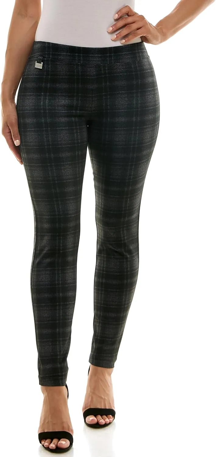 Zac & Rachel Women's Pull on Compression Ponte Legging Pant with Metal Tab Detail