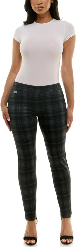 Zac & Rachel Women's Pull on Compression Ponte Legging Pant with Metal Tab Detail