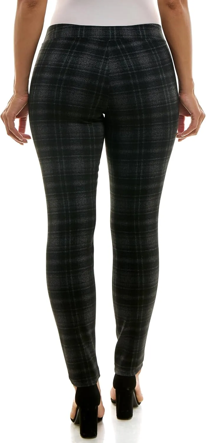 Zac & Rachel Women's Pull on Compression Ponte Legging Pant with Metal Tab Detail