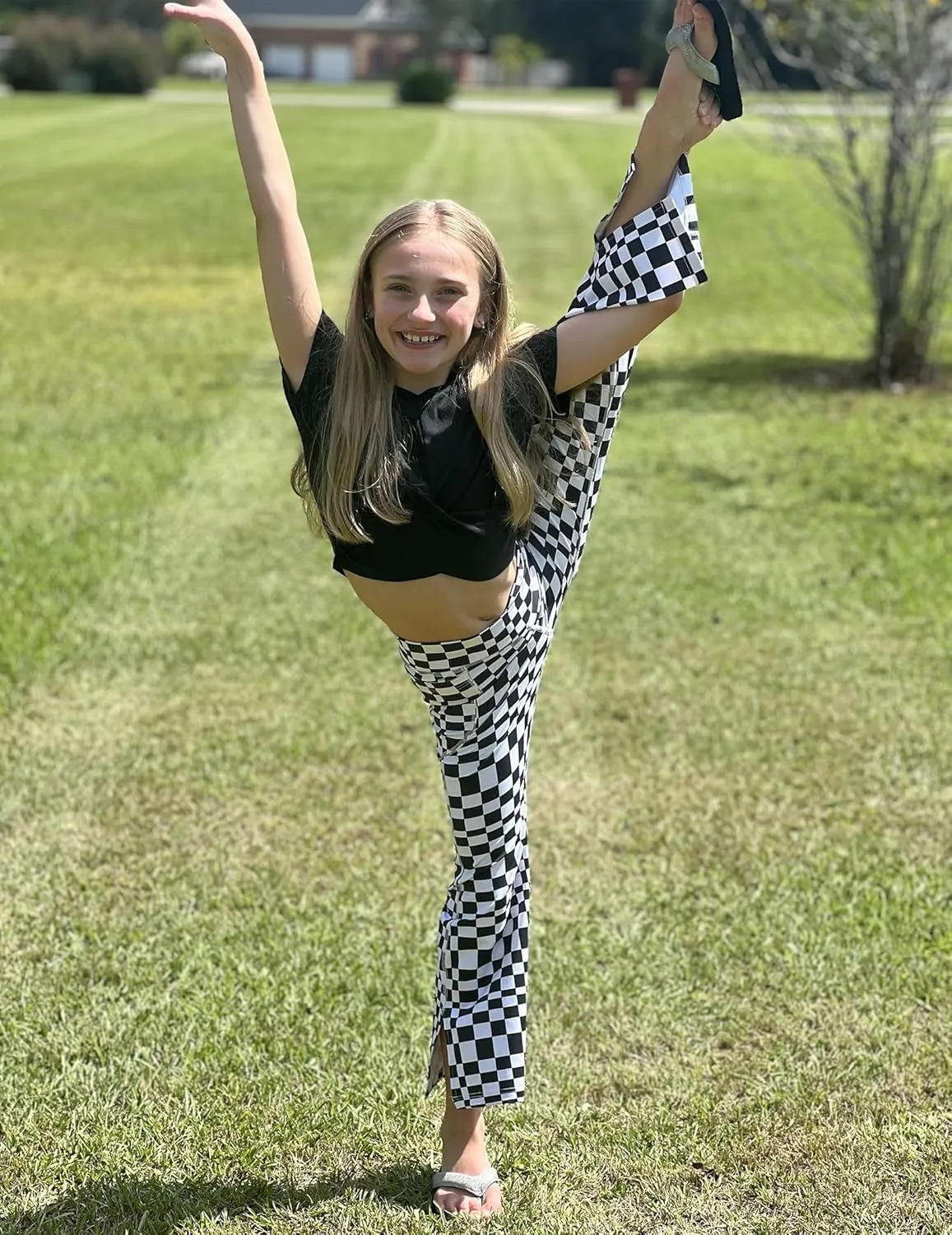 Zaclotre Girls' Flare Leggings with Split Hem Cross High Waist Yoga Bootcut Athletic Kid Bell Bottom Pants with Pockets