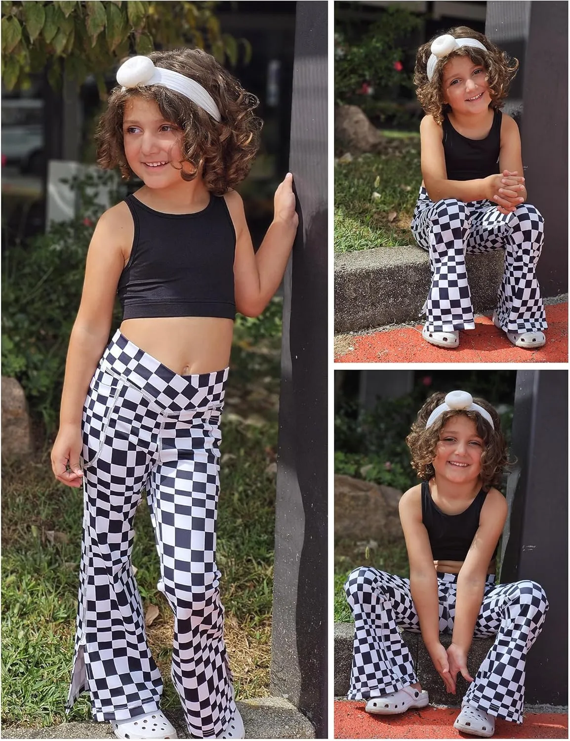 Zaclotre Girls' Flare Leggings with Split Hem Cross High Waist Yoga Bootcut Athletic Kid Bell Bottom Pants with Pockets