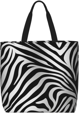 Zebra Print Tote Bag for Women Hobo Handbags with Zipper Large Shoulder Bag Shopping Bags Travel Purse
