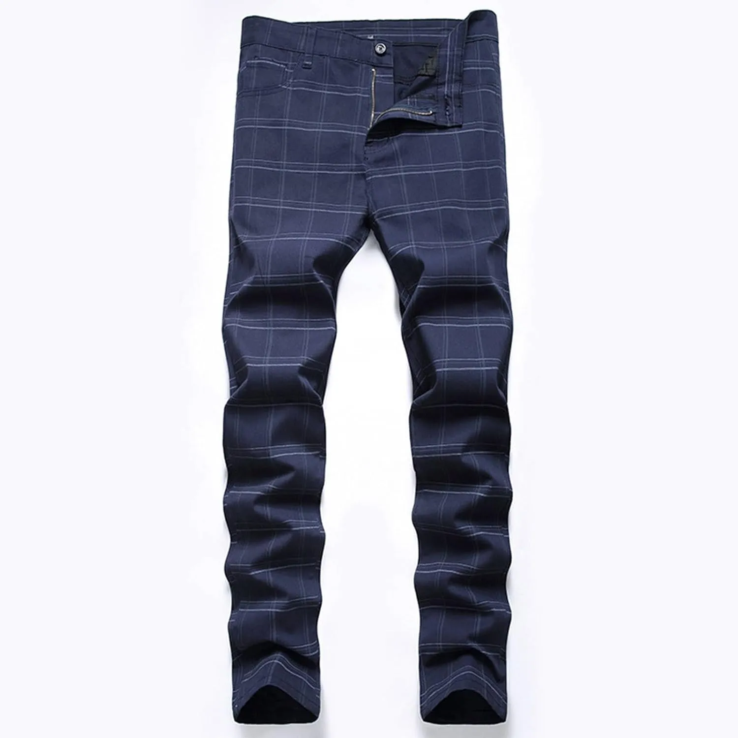 ZYXTIM Men Plaid Jeans,Slim Fit Straight Leg Zipper Fly Check Denim Pants, Big&Tall Casual Smart Chino Trousers Pencil Pants