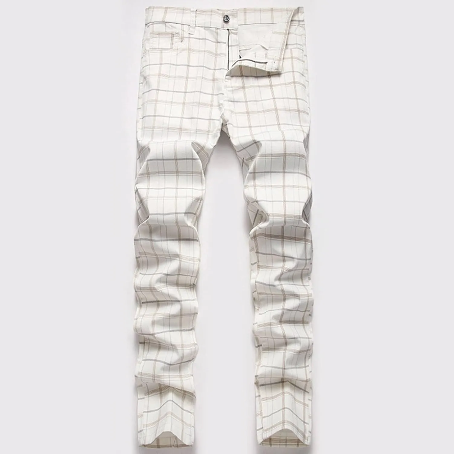 ZYXTIM Men Plaid Jeans,Slim Fit Straight Leg Zipper Fly Check Denim Pants, Big&Tall Casual Smart Chino Trousers Pencil Pants