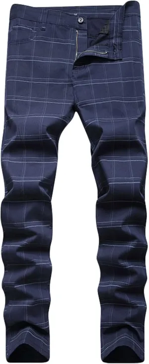ZYXTIM Men Plaid Jeans,Slim Fit Straight Leg Zipper Fly Check Denim Pants, Big&Tall Casual Smart Chino Trousers Pencil Pants