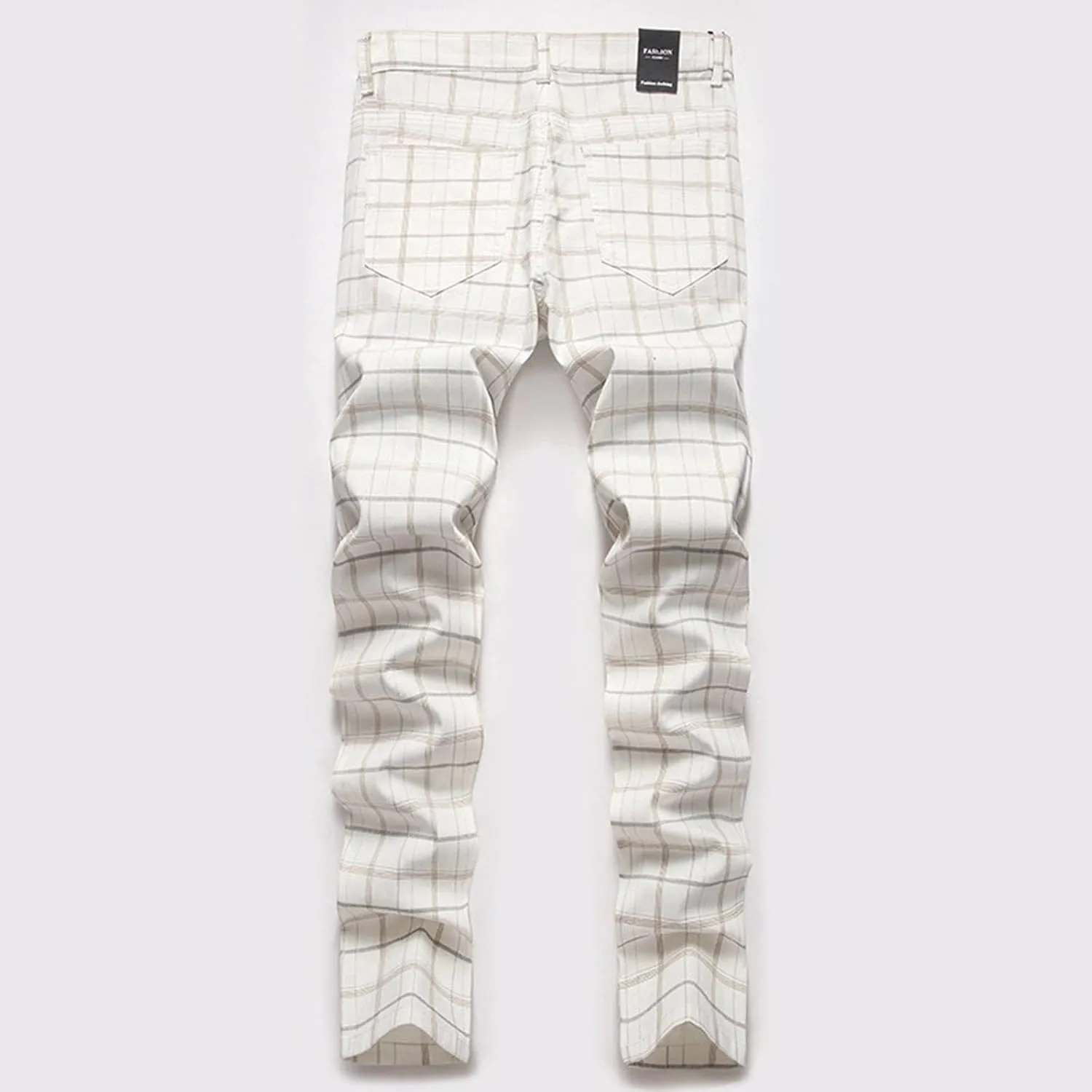 ZYXTIM Men Plaid Jeans,Slim Fit Straight Leg Zipper Fly Check Denim Pants, Big&Tall Casual Smart Chino Trousers Pencil Pants